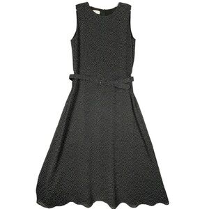 Talbots Classic Black White Mini Polka Dot Sleeveless Belted Midi Dress Sz 12